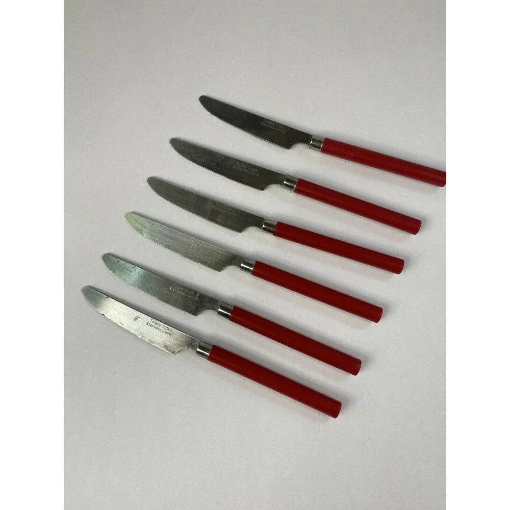 Totally Today RED Plastic Handle Stainless Flatware - Six pieces Butter Knifers
